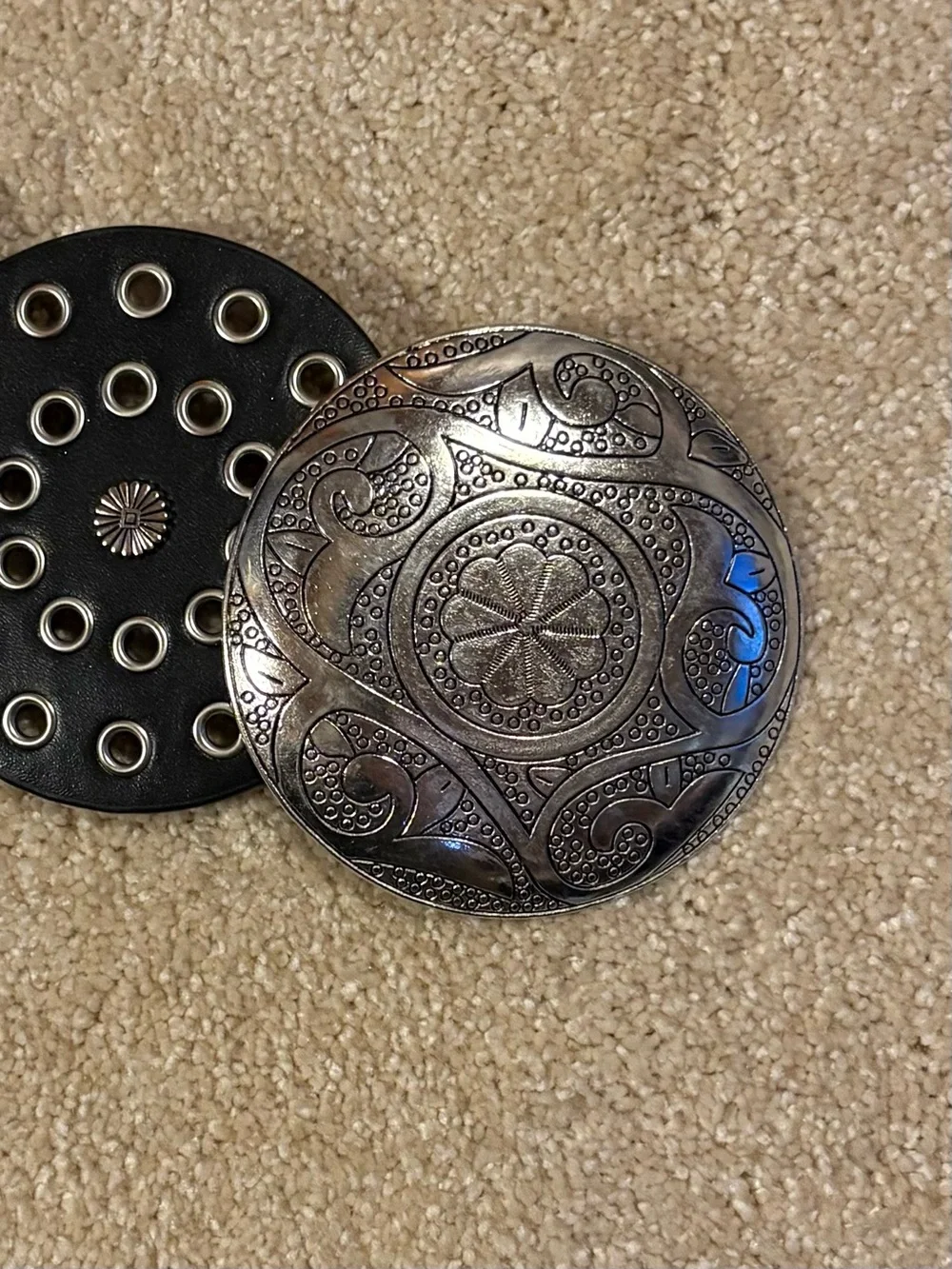 Black Leather Statement Belt Silver Like Concho Grommet Western Boho